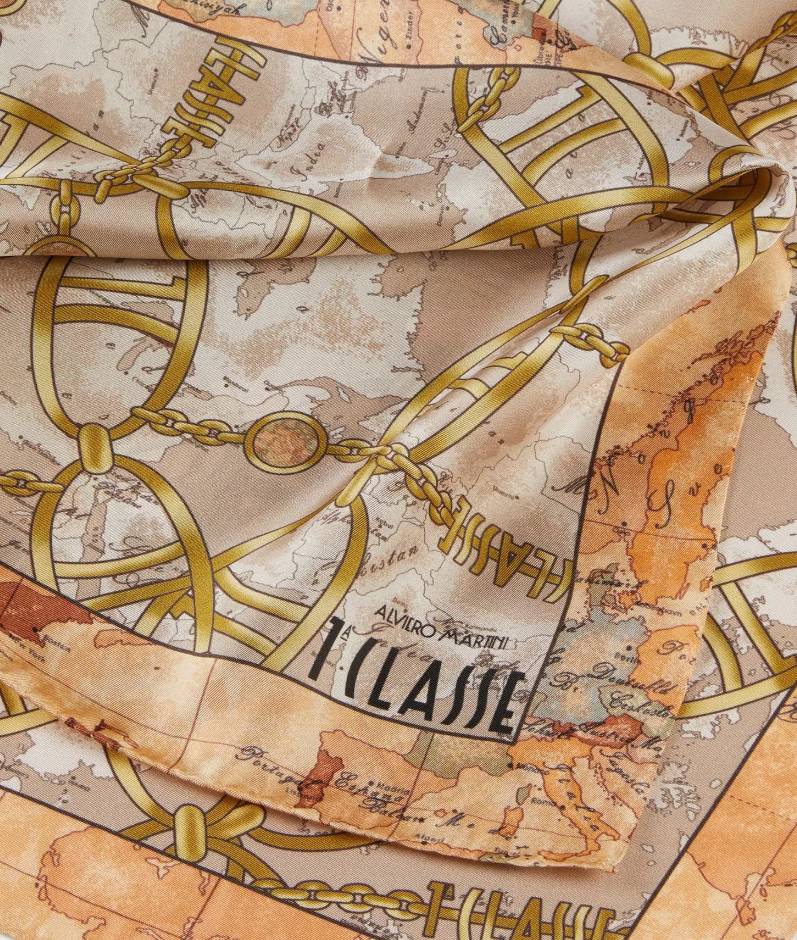 Alviero Martini Foulard  Geo Chain 70x70  cm Light Taup  K F082 Col. 0036 100% seta